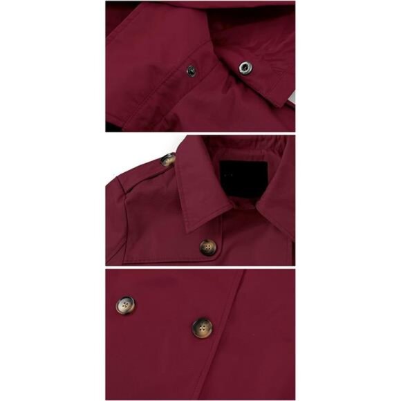 Women's Double Breasted Trench Coats Mid-Length Belted Overcoat - Picture 4 of 16